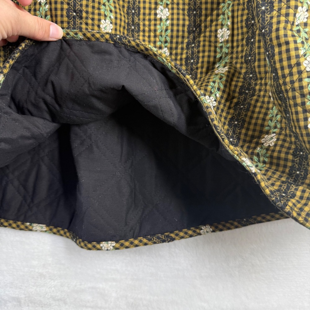Loeffler Randall XL Skirt Quilted Gingham Floral Stripe Brown Yellow Midi Tie - Picture 6 of 14
